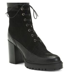 Emanuel Crasto Platform Ankle Boots Womens 9.5 40 Black Leather Suede Block Heel